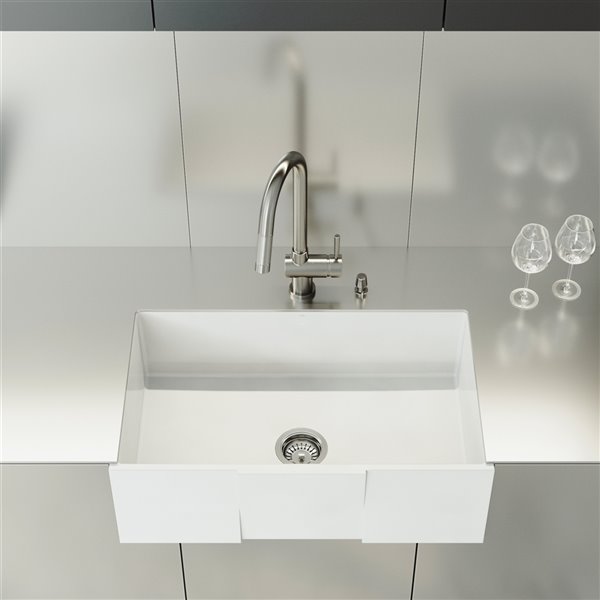 VIGO Matte Stone White Kitchen Sink with Stainless Steel Faucet - Single Bowl