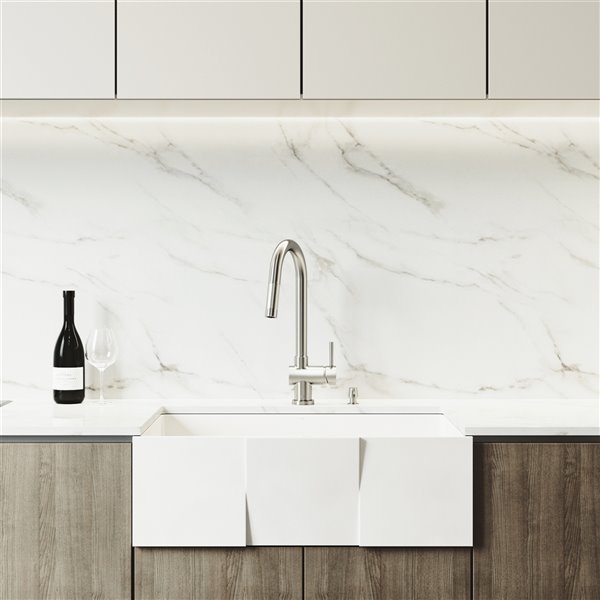 VIGO Matte Stone White Kitchen Sink with Stainless Steel Faucet - Single Bowl