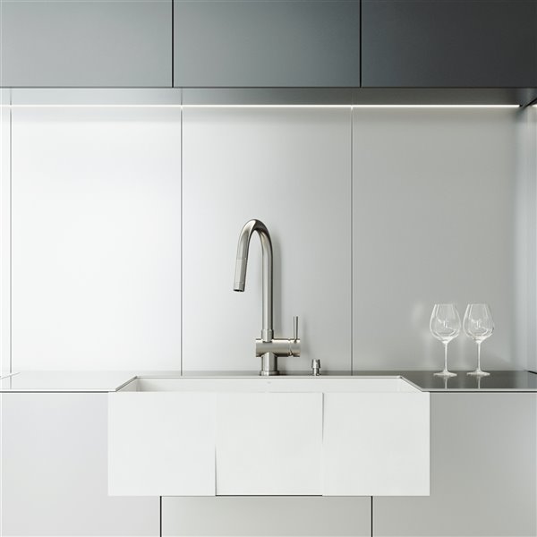 VIGO Matte Stone White Kitchen Sink with Stainless Steel Faucet - Single Bowl