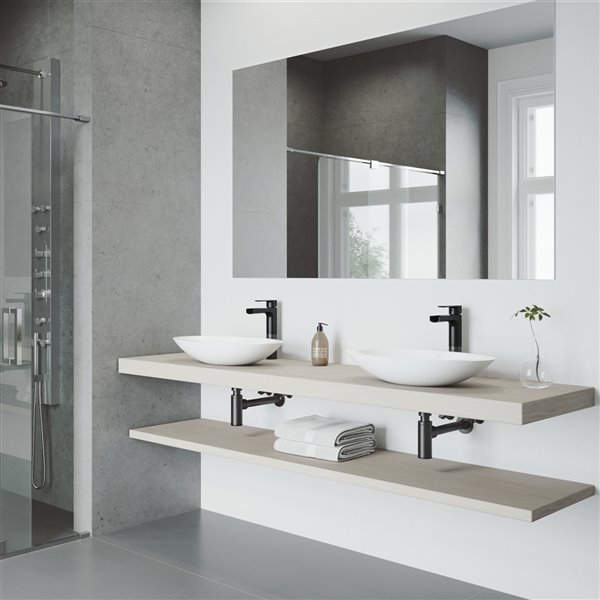 VIGO Wisteria White Bathroom Sink - 23.13-in - Matte Black Faucet