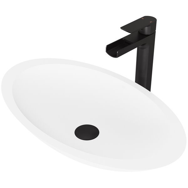 VIGO Wisteria White Bathroom Sink - 23.13-in - Matte Black Faucet