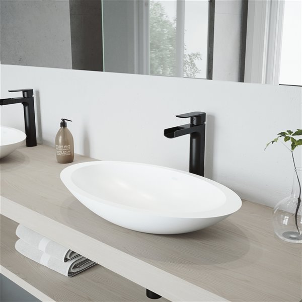 VIGO Wisteria White Bathroom Sink - 23.13-in - Matte Black Faucet