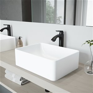 VIGO Amaryllis Matte White Bathroom Sink - 19.75-in - Matte Black Faucet