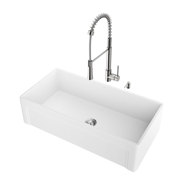 VIGO White Kitchen Sink with Stainless Steel Faucet Single Bowl 41