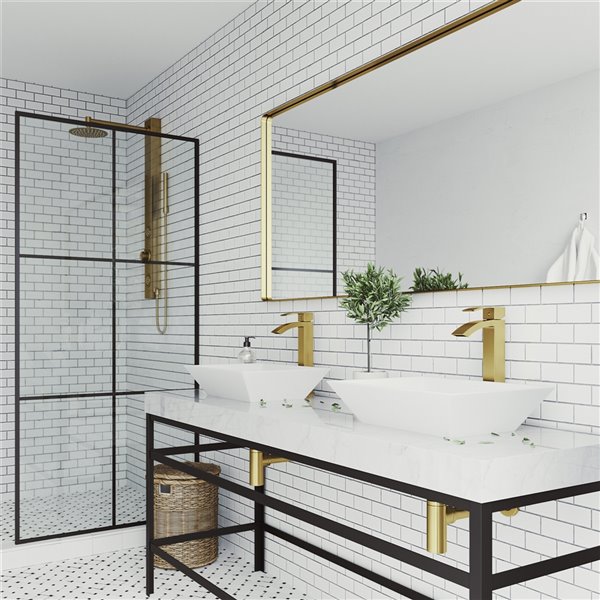 VIGO Vinca Matte White Bathroom Sink - Matte Gold Faucet