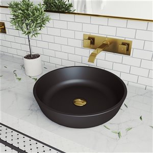 Lavabo de salle de bains noir mat Modus de VIGO, robinet or mat, 16,5 po
