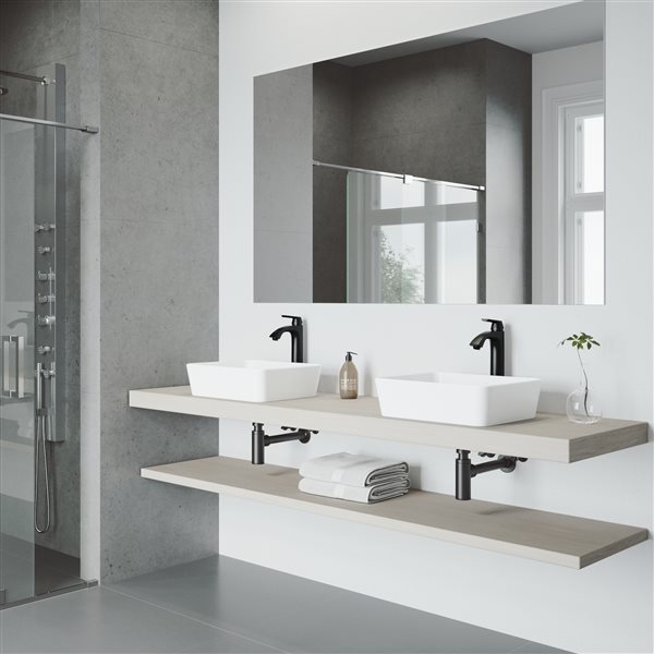 VIGO Marigold Matte White Bathroom Sink - Matte Black Faucet