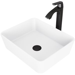 VIGO Marigold Matte White Bathroom Sink - Matte Black Faucet