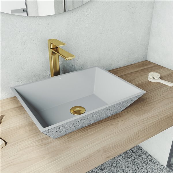 Vigo Calendula Light Grey Bathroom Sink Matte Gold Faucet