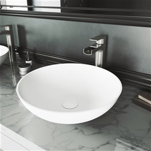 Lavabo de salle de bains blanc mat Lotus de VIGO, robinet nickel brossé, 16 po