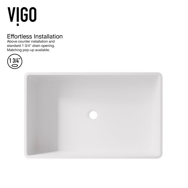 VIGO Magnolia Matte White Bathroom Sink - Matte Gold Faucet