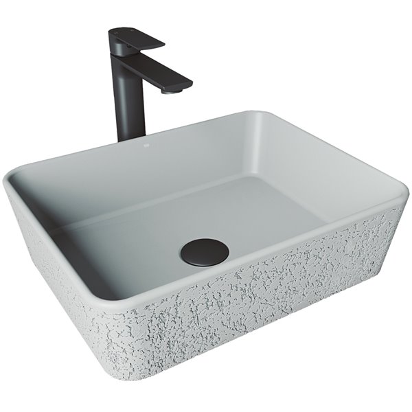 VIGO Zinnia Light Grey Bathroom Sink Matte Black Faucet VGT1514 RONA