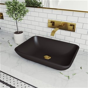 VIGO Sottile Matte Black Bathroom Sink - 18.13-in - Matte Gold Faucet