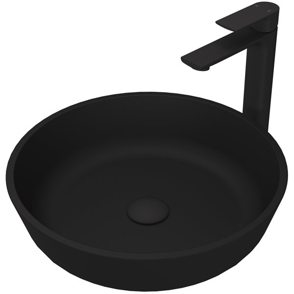 VIGO Glass 17-in dia. Black Round Vessel Bathroom Sink with Norfolk Faucet and Pop-Up - Matte Black