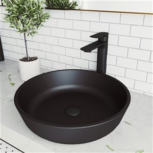 Lavabo de salle de bains noir mat Modus de VIGO, robinet noir mat, 16,5 po