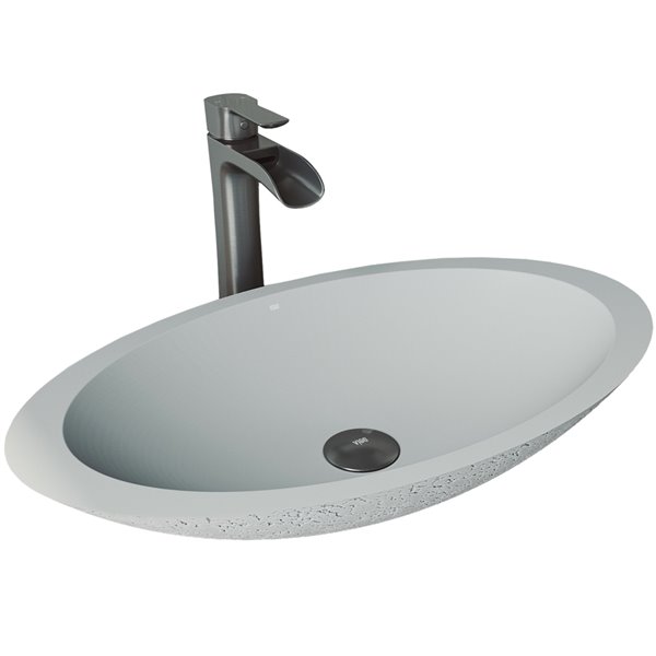VIGO Yarrow Light Grey Bathroom Sink Graphite Black Faucet VGT1507 RONA