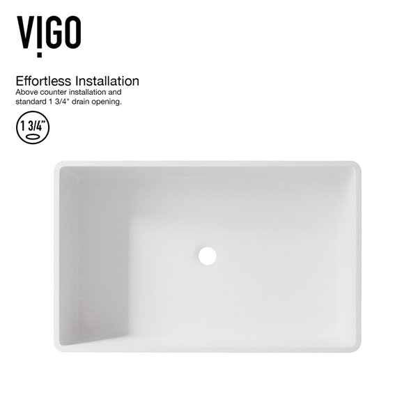 VIGO Magnolia&nbsp;14-in W x&nbsp;21-in L White Matte Stone Rectangle Vessel Bathroom Sink with Amada Faucet/Drain - Matte Black