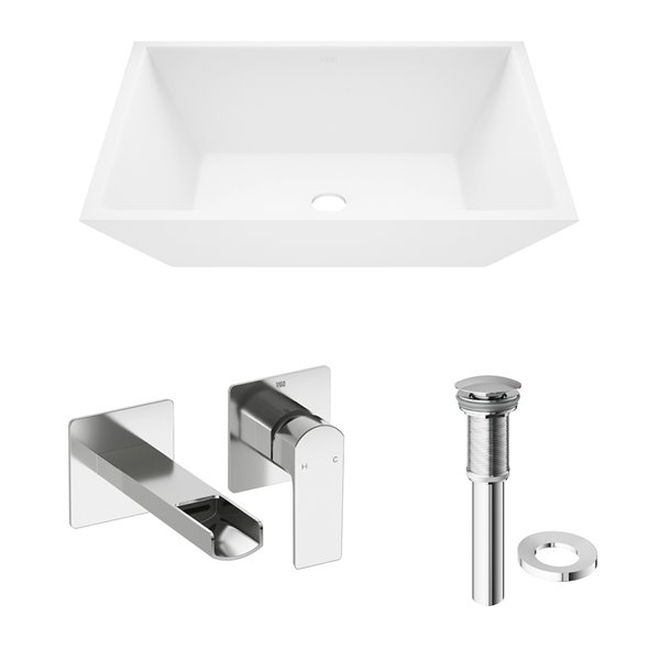 VIGO Vinca Matte White Bathroom Sink with Chrome Faucet - 18-in