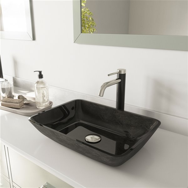 VIGO Onyx Grey Onyx Bathroom Sink Brushed Nickel Faucet VGT1438 RONA