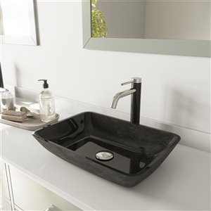 Lavabo de salle de bains gris onyx de VIGO, robinet nickel brossé, 13 po