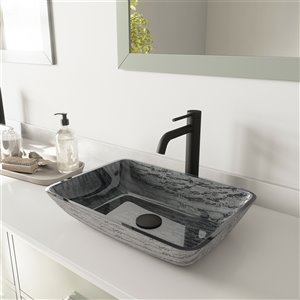 VIGO Titanium Grey Bathroom Sink - Matte Black Faucet