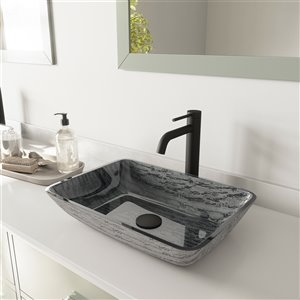 Lavabo de salle de bains gris Titanium de VIGO, robinet noir mat, 13 po