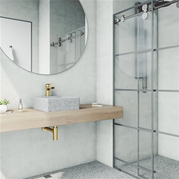 Vigo Aster Light Grey Bathroom Sink Matte Gold Faucet Vgt1508 Rona