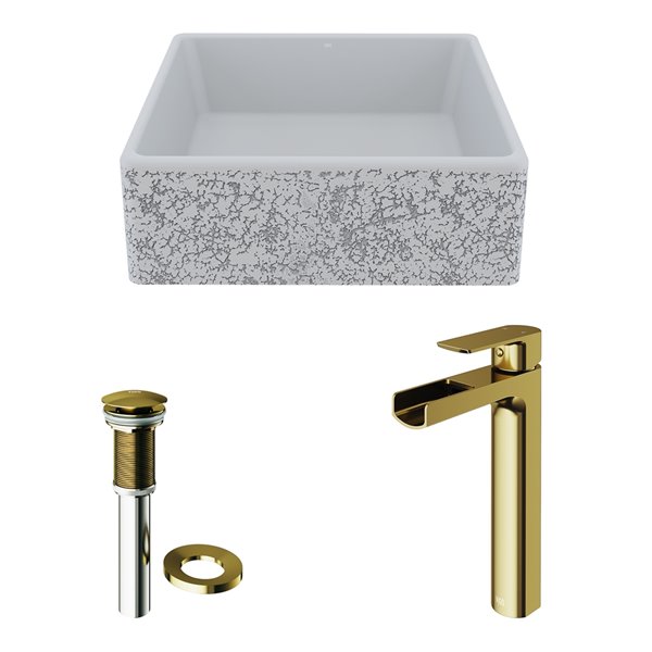 VIGO Aster Light Grey Bathroom Sink Matte Gold Faucet VGT1508 RONA
