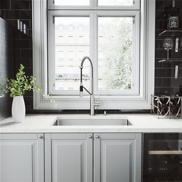 VIGO Mercer Stainless Kitchen Sink with Stainless Faucet-Single Bowl-34 ...