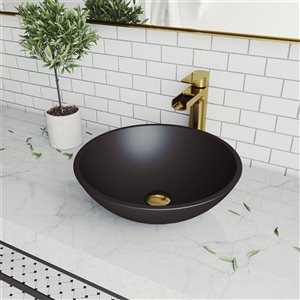 Lavabo de salle de bains noir mat Cavalli de VIGO, robinet or mat, 15 po