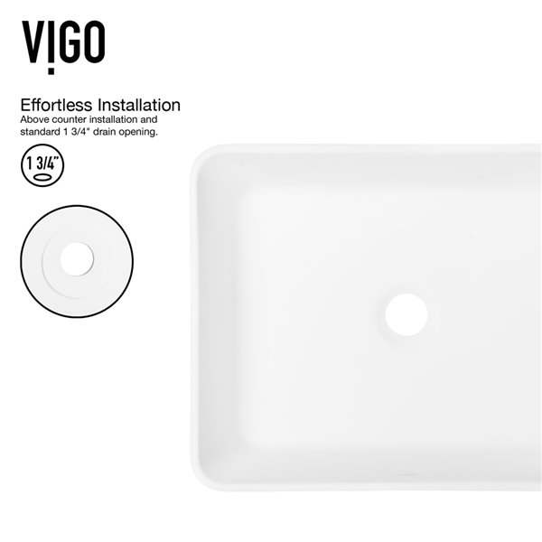 VIGO Marigold&nbsp;14-in W x&nbsp;18-in L White Matte Stone Rectangle Bathroom Vessel with Amada Faucet/Drain - Brushed Nickel