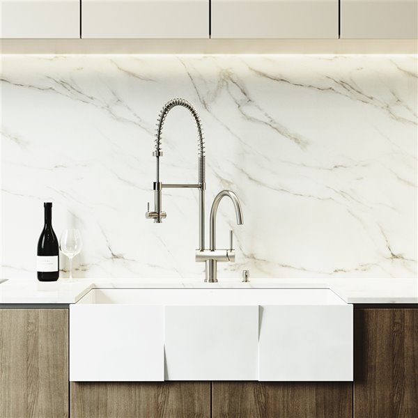 VIGO Farmhouse Kitchen Sink 36" in Matte White with Drain