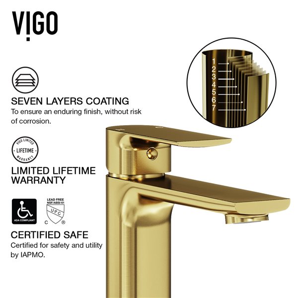 VIGO Glass&nbsp;15-in W x&nbsp;22-in L Rectangle Copper Vessel Bathroom Sink with Norfolk Faucet/Drain - Matte Gold