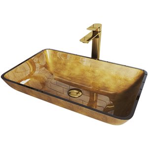 Lavabo de salle de bains cuivre Copper de VIGO, robinet or mat, 14,25 po
