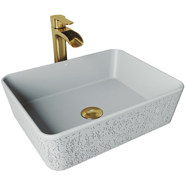 VIGO Zinnia Light Grey Bathroom Sink Matte Gold Faucet VGT1509 RONA