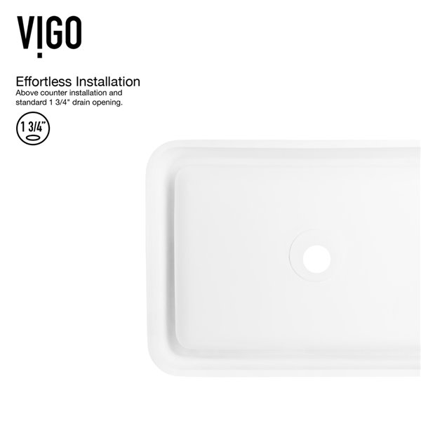 VIGO Petunia&nbsp;16-in W x&nbsp;23-in L White Matte Stone Rectanle Vessel Bathroom Sink w/Cornelius Faucet/Drain - Matte Black