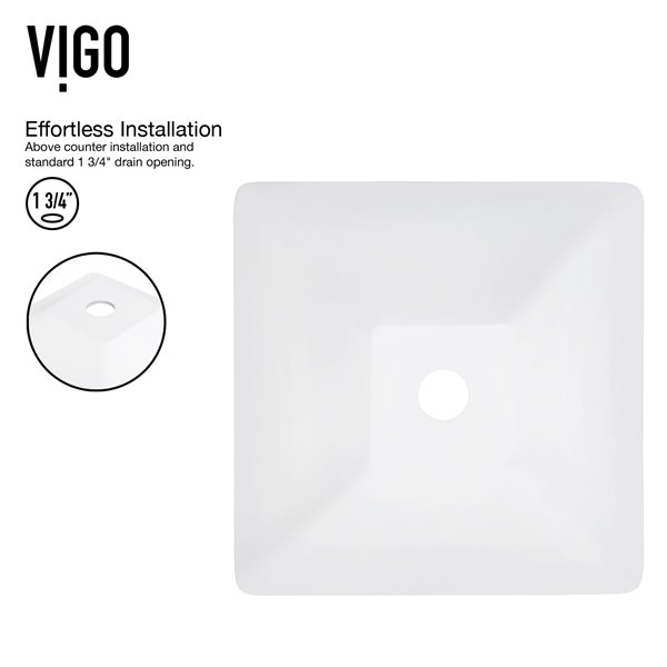VIGO Hibiscus&nbsp;16-in Matte White Stone Square Vessel Bathroom Sink with Amada Faucet/Drain - Chrome