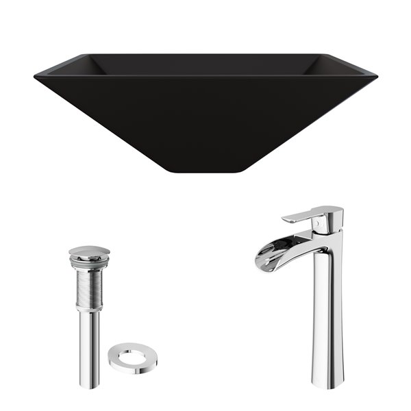 VIGO Serato Matte Black Bathroom Sink - Chrome Faucet