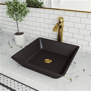 Lavabo de salle de bains noir Roma de VIGO, robinet or mat, 15,75 po