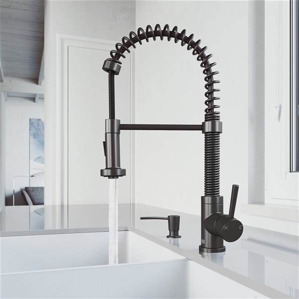 VIGO Edison Pull-Down Kitchen Faucet with Soap Dispenser - Graphite Black
