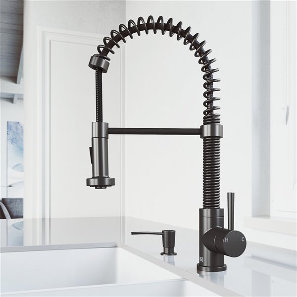 VIGO Edison Pull-Down Kitchen Faucet with Soap Dispenser - Graphite Black