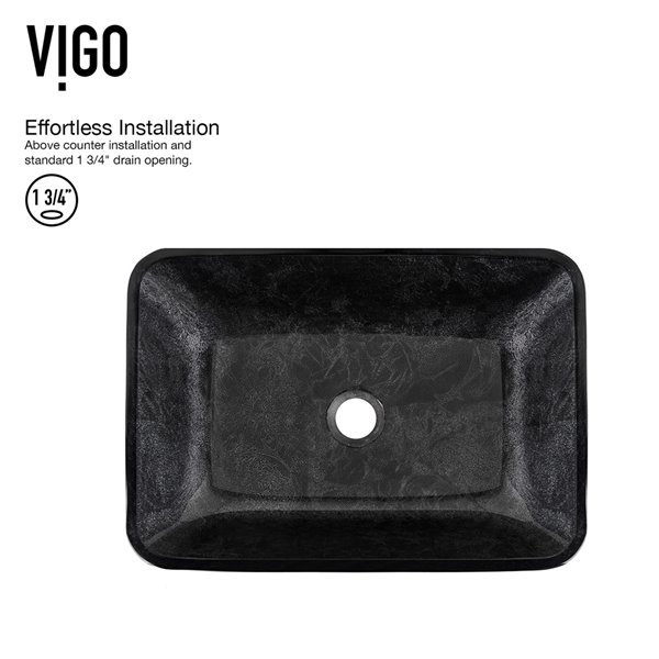 VIGO Glass&nbsp;13-in W x&nbsp;18-in L&nbsp;Onyx Rectangle Vessel Bathroom Sink with Lexington Faucet and Pop-Up Drain - Matte Black