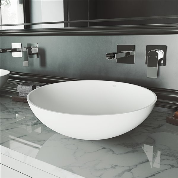 Vigo Lotus Bathroom Sink 16 In Matte White Vg04015 Rona - Composite Oval Bathroom Sink