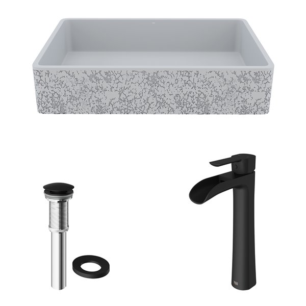 VIGO Dahlia Light Grey Bathroom Sink Matte Black Faucet VGT1511 RONA