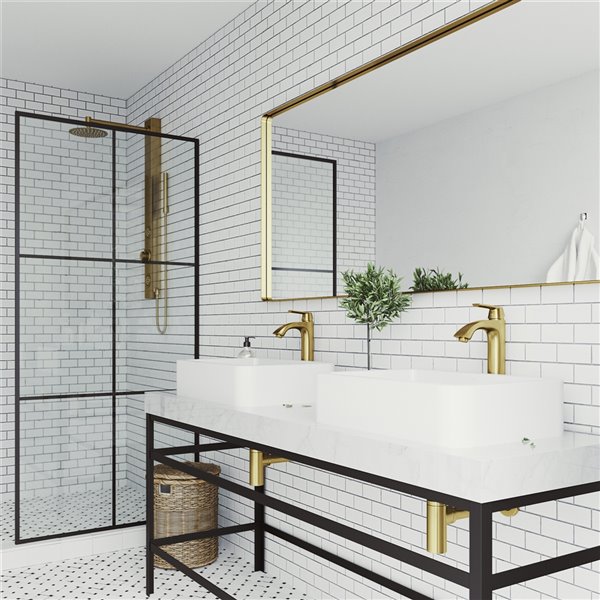 VIGO Petunia Matte White Bathroom Sink - Matte Gold Faucet