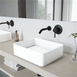 Lavabo de salle de bains Jasmine de VIGO, robinet noir mat, 18,13 po