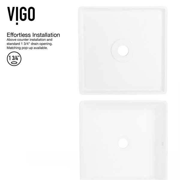 VIGO Dianthus&nbsp;15-in White Matte Stone Square Vessel Bathroom Sink with Lexington Faucet/Drain - Matte Black