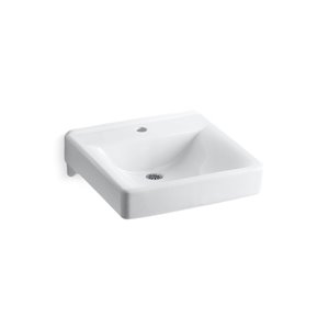 KOHLER Soho Wall-Mount Arm Carrier Sink with One Faucet Hole - 20x 18in - White