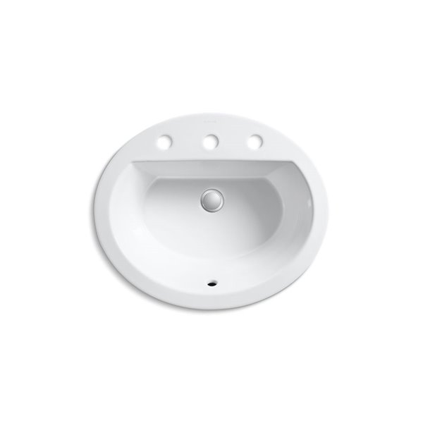 KOHLER Bryant Oval Drop-In Sink with 8-in Widespread Faucet Holes - White