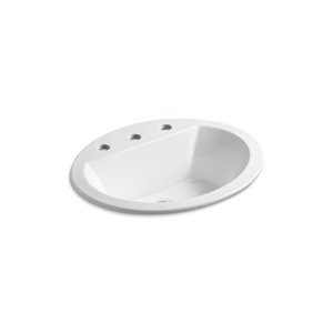 Lavabo de salle de bain encastré ovale avec trous déployé 8 po, KOHLER, blanc